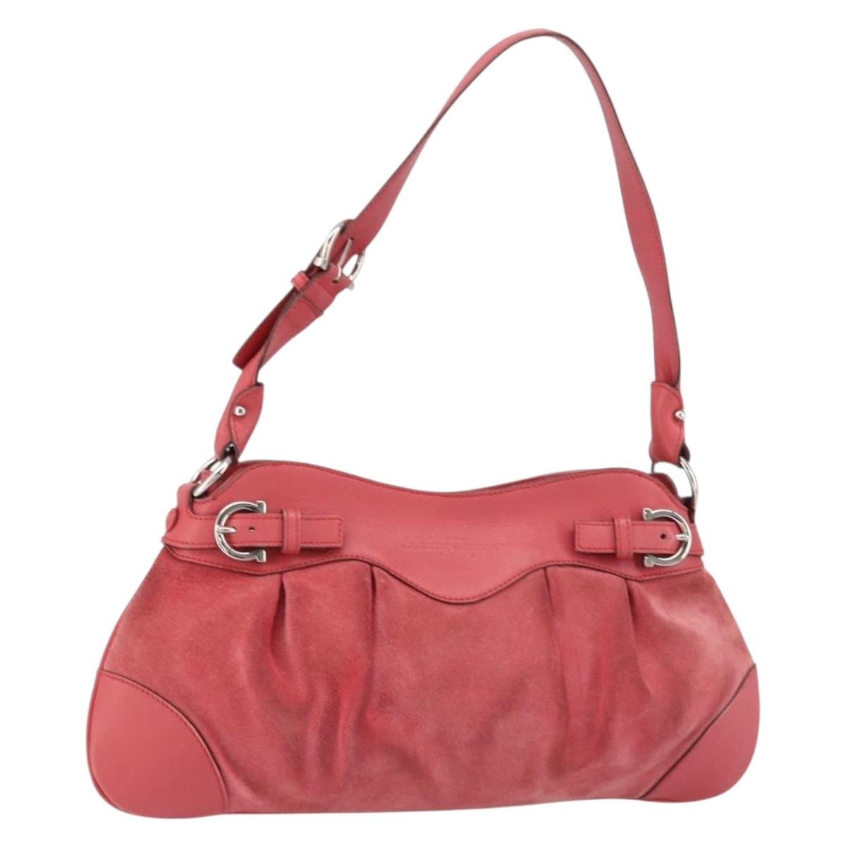 Salvatore Ferragamo Gancini Suede Pink Suede Shoulder Bag Bag (Pre-Owned)