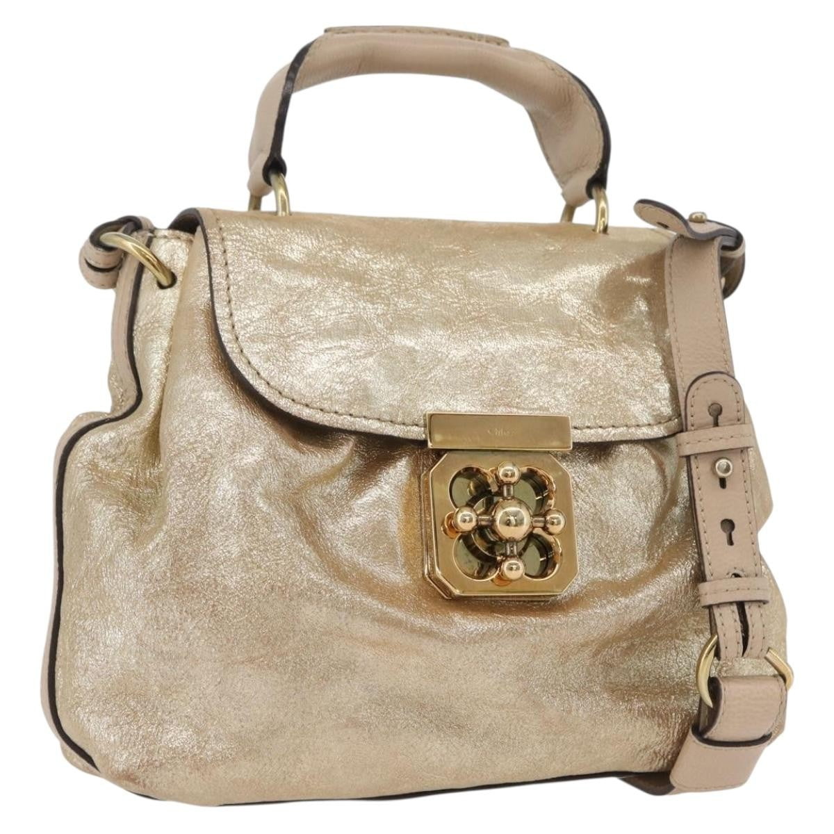 Chloe Elsie Convertible Satchel Leather Gold Leather Handbag (Pre-Owned)