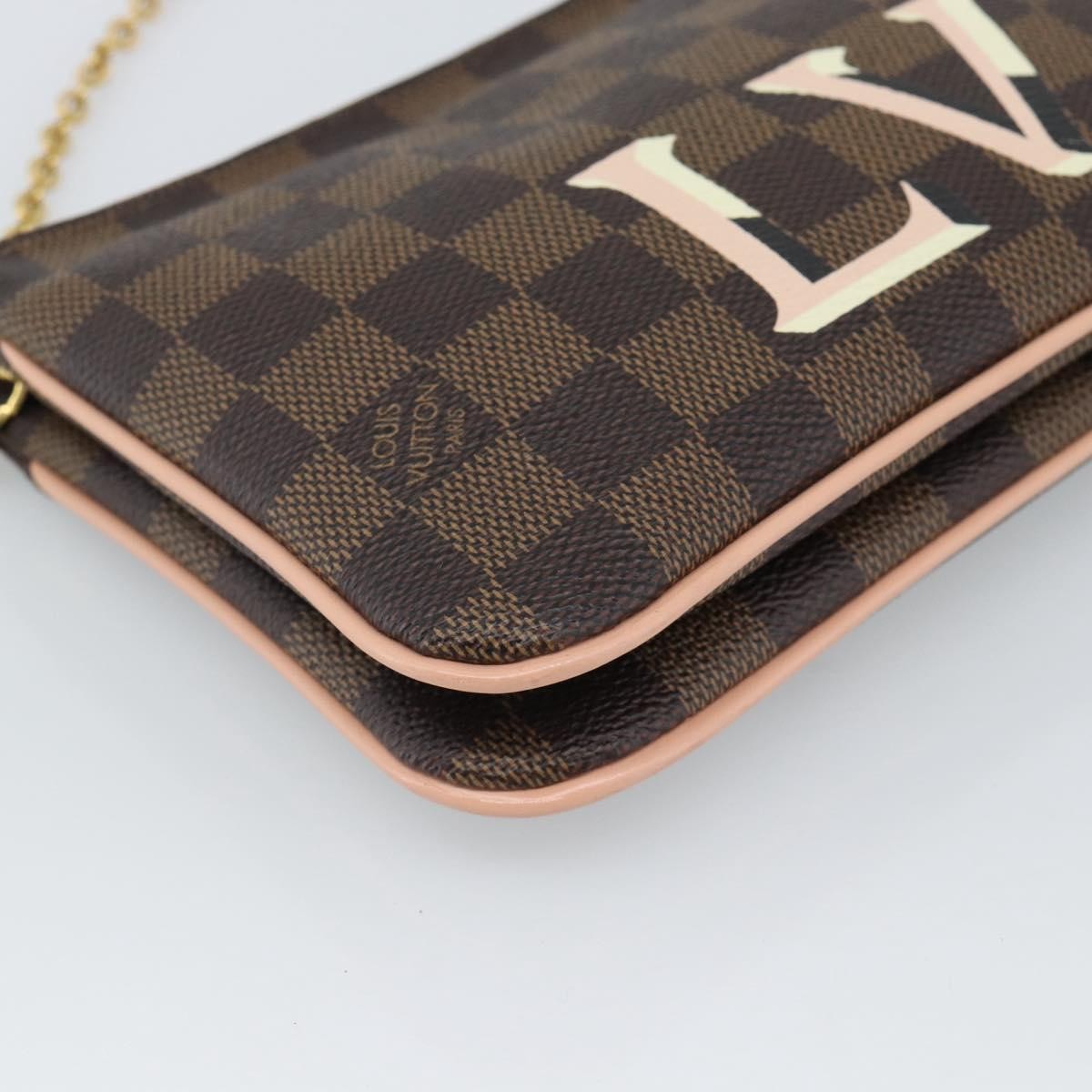 Louis Vuitton Double Zip Pochette Damier Ebene Brown Canvas Clutche & Pouche Bag (Pre-Owned)