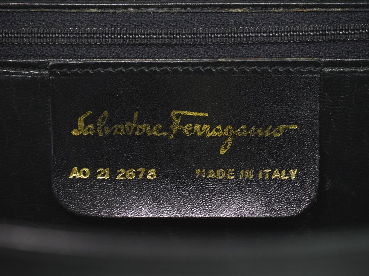 Salvatore Ferragamo Gancini Top Handle Leather Black Leather Handbag (Pre-Owned)