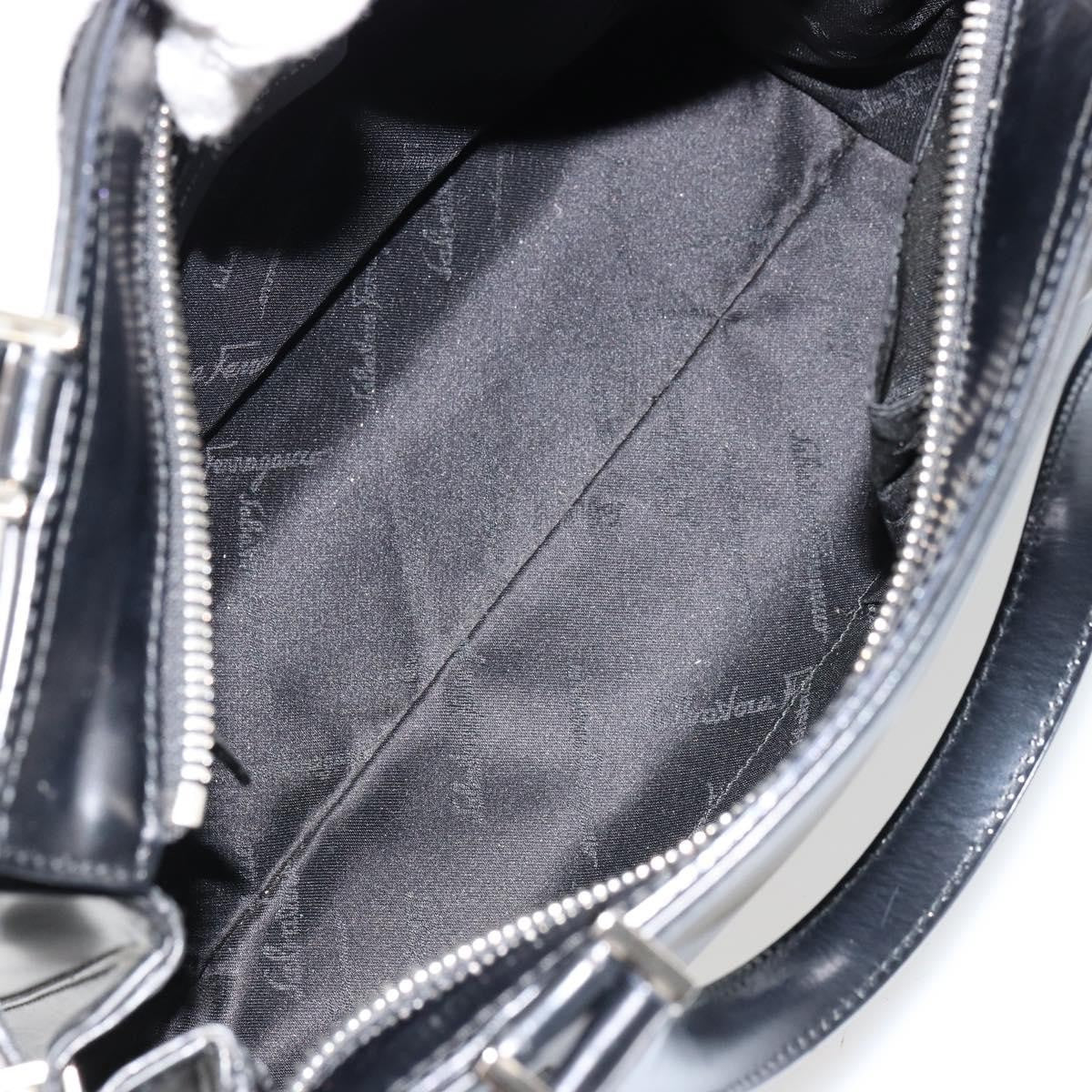 Salvatore Ferragamo Double Gancini Side Buckle Leather Black Leather Tote Bag Bag (Pre-Owned)