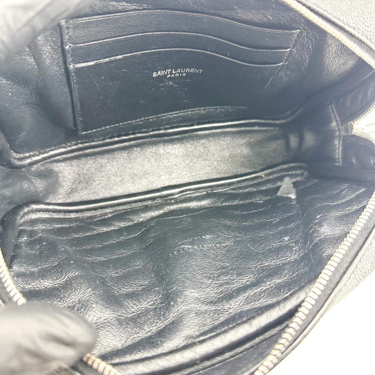Saint Laurent Lou Camera Matelasse Chevron Leather Black Calfskin Handbag (Pre-Owned)