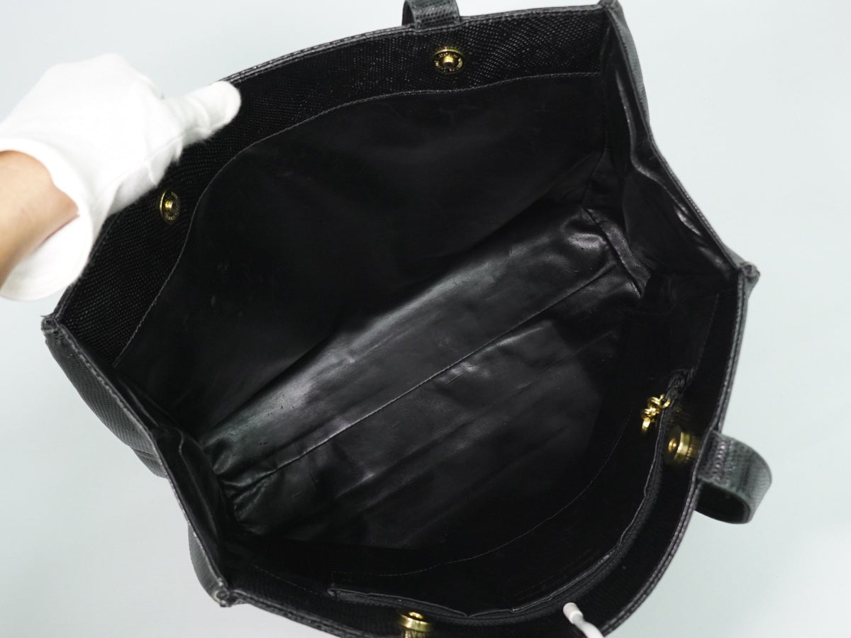 Salvatore Ferragamo Vintage Vara Bow Lizard Embossed Leather Black Leather Tote Bag Bag (Pre-Owned)