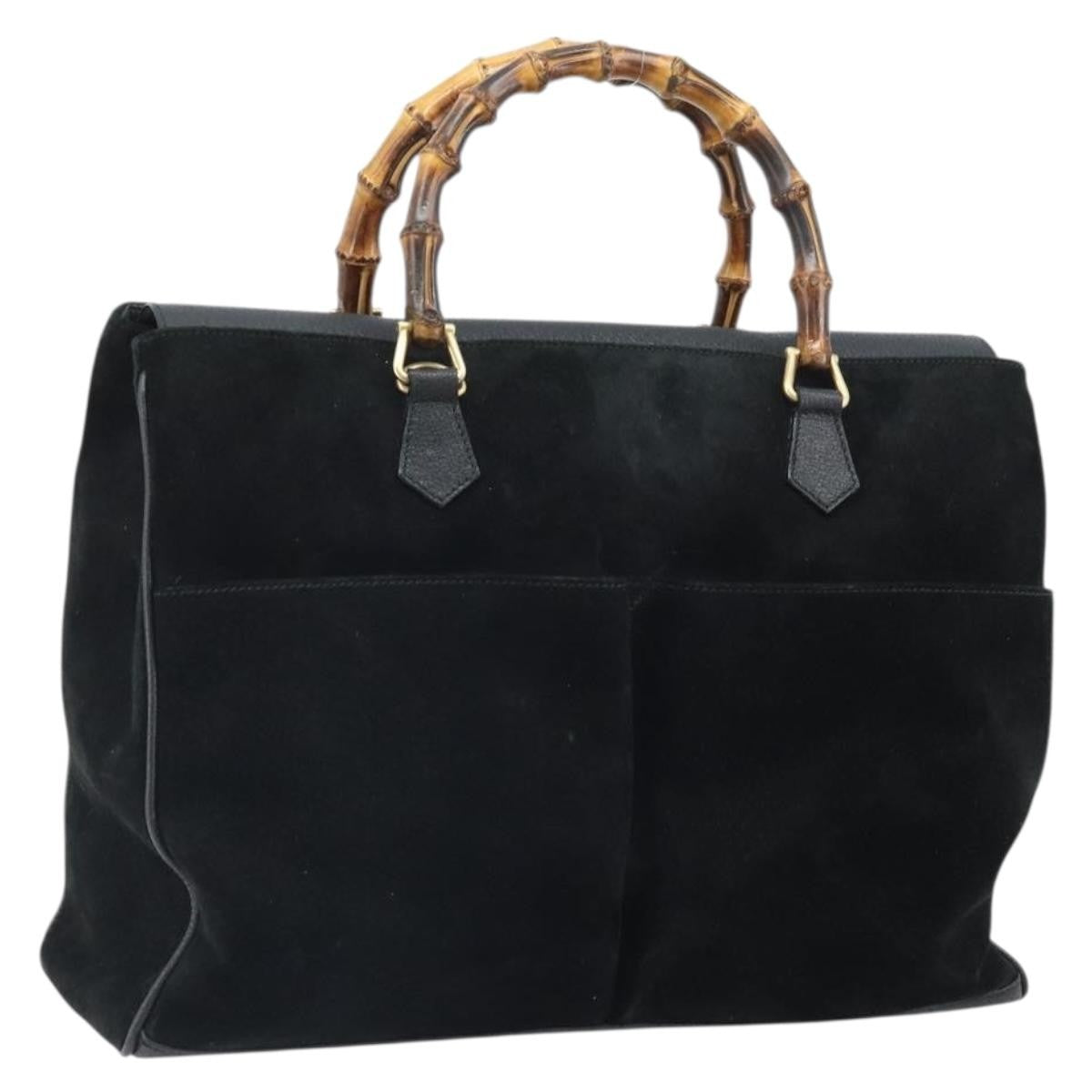 Gucci Bamboo Suede Black Suede Tote Bag Bag (Pre-Owned)