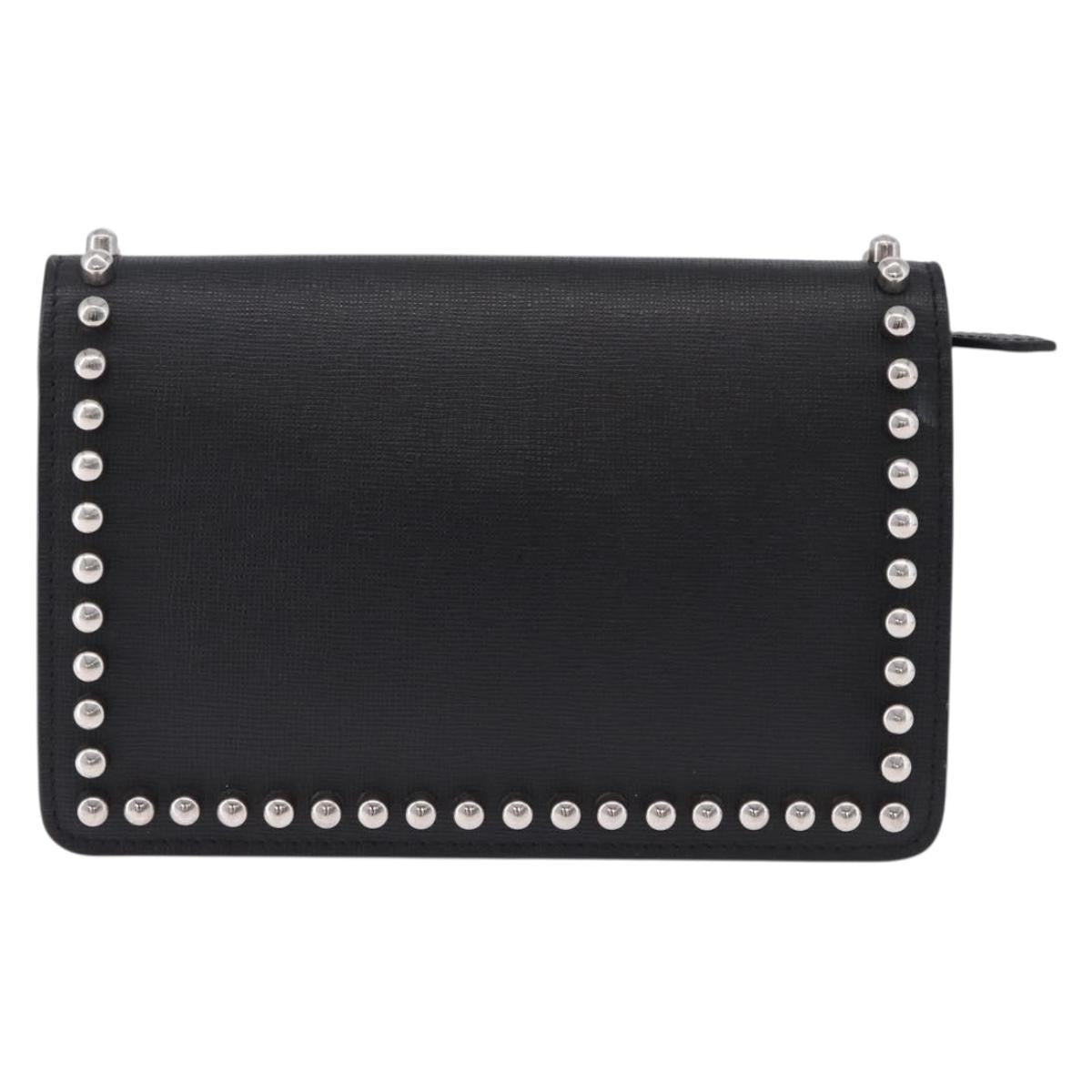 Fendi Karlito Wallet On Chain Studded Saffiano Leather Black Leather Crossbody Bag Bag (Pre-Owned)