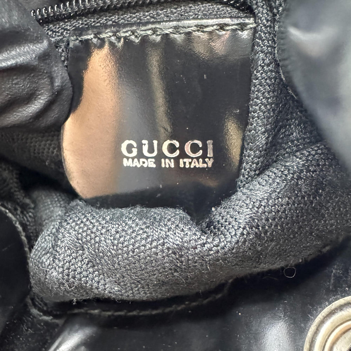 Gucci Vintage Bamboo Drawstring Suede And Leather Black Nylon Backpack Bag (Pre-Owned)
