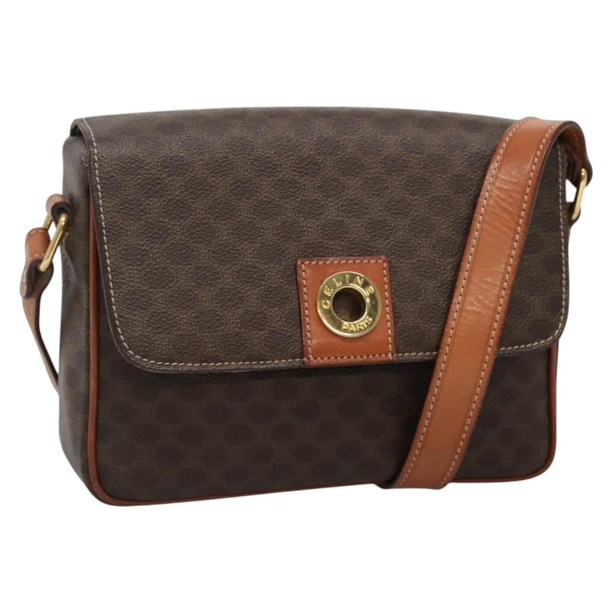 Celine Vintage Macadam Canvas And Leather Brown Canvas Shoulder Bag Bag (Pre-Owned)