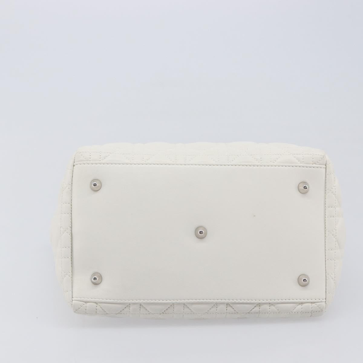 Christian Dior Lady Dior Cannage Quilt Lambskin White Leather Handbag (Pre-Owned)