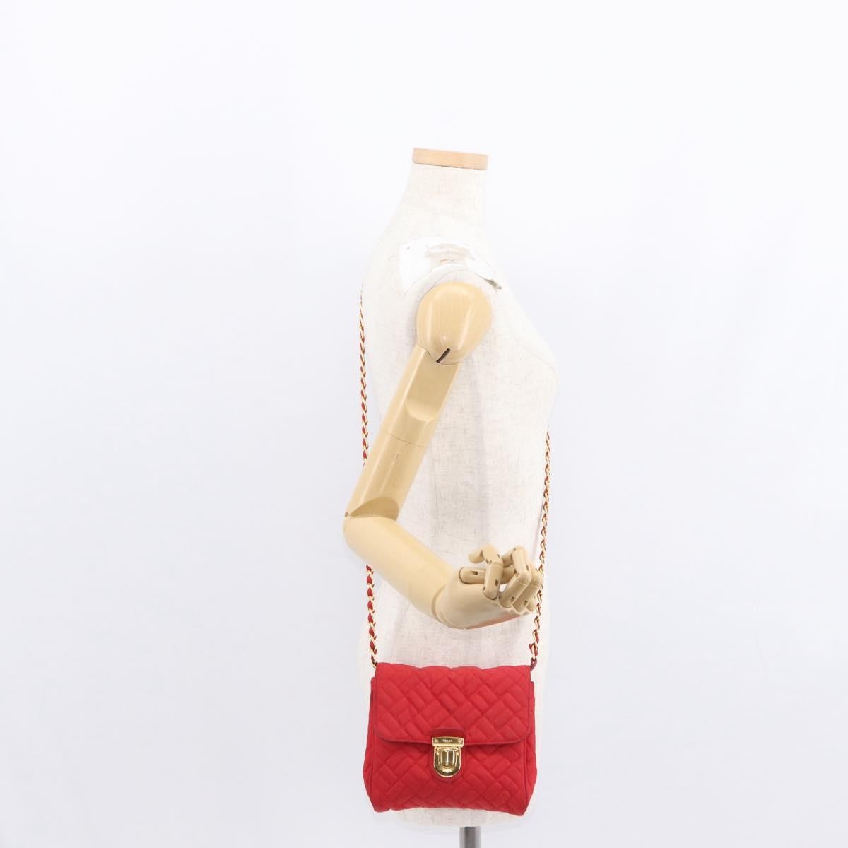 Prada Pushlock Chain Flap Quilted Tessuto Red Nylon Shoulder Bag Bag (Pre-Owned)
