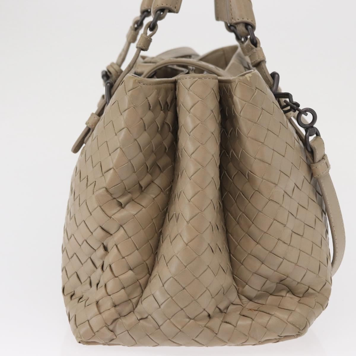 Bottega Veneta Roma Intrecciato Nappa Gray Leather Handbag (Pre-Owned)