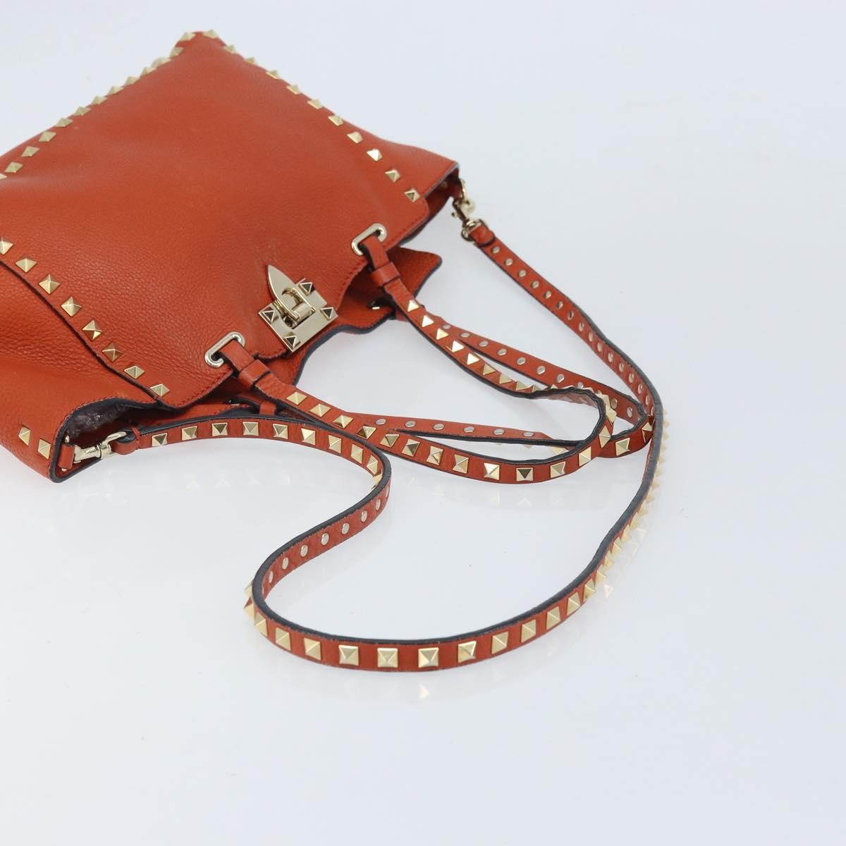 Valentino Garavani 1975 Rockstud Striped Leather Orange Leather Tote Bag Bag (Pre-Owned)