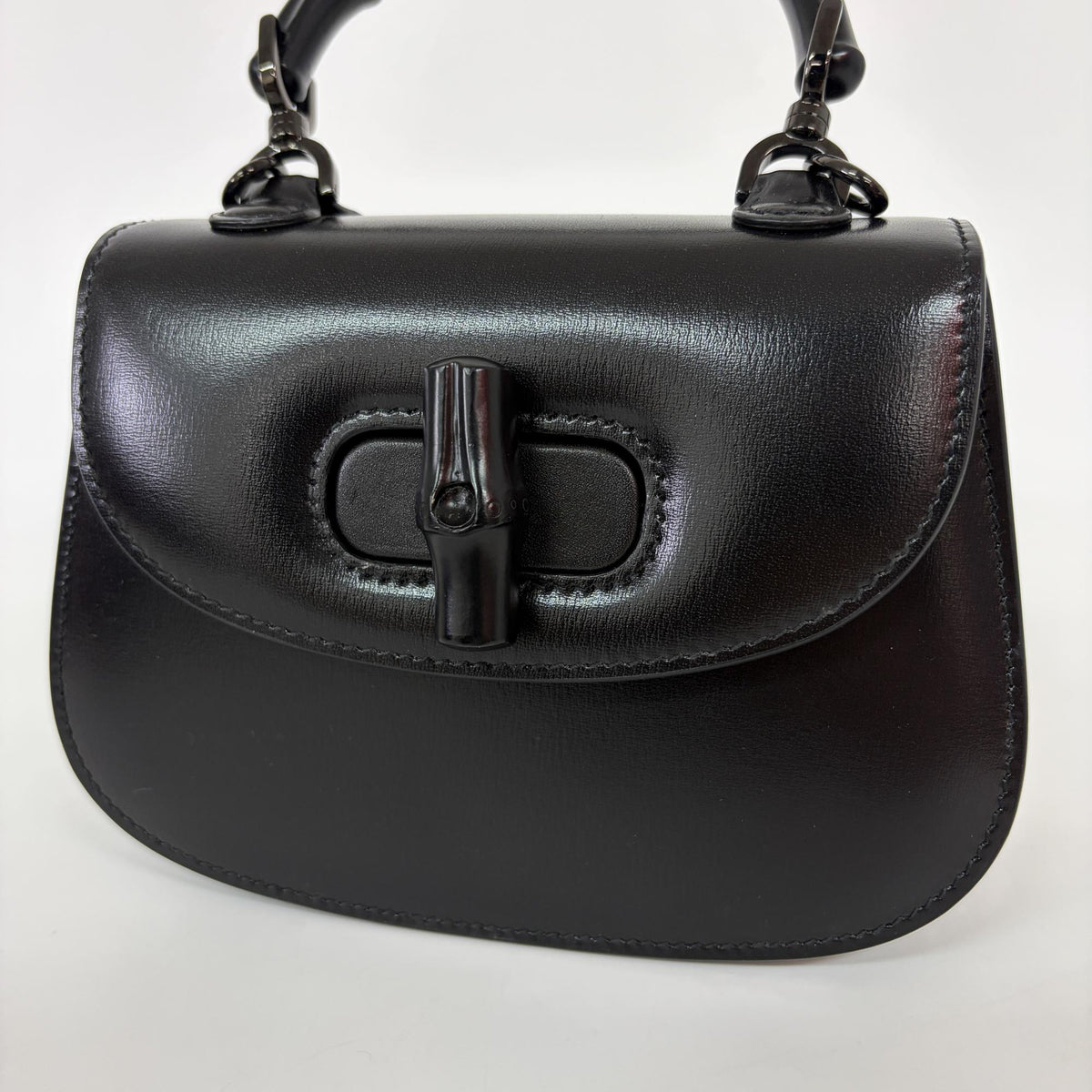 Gucci Bamboo 1947 Top Handle Leather Black Leather Handbag (Pre-Owned)