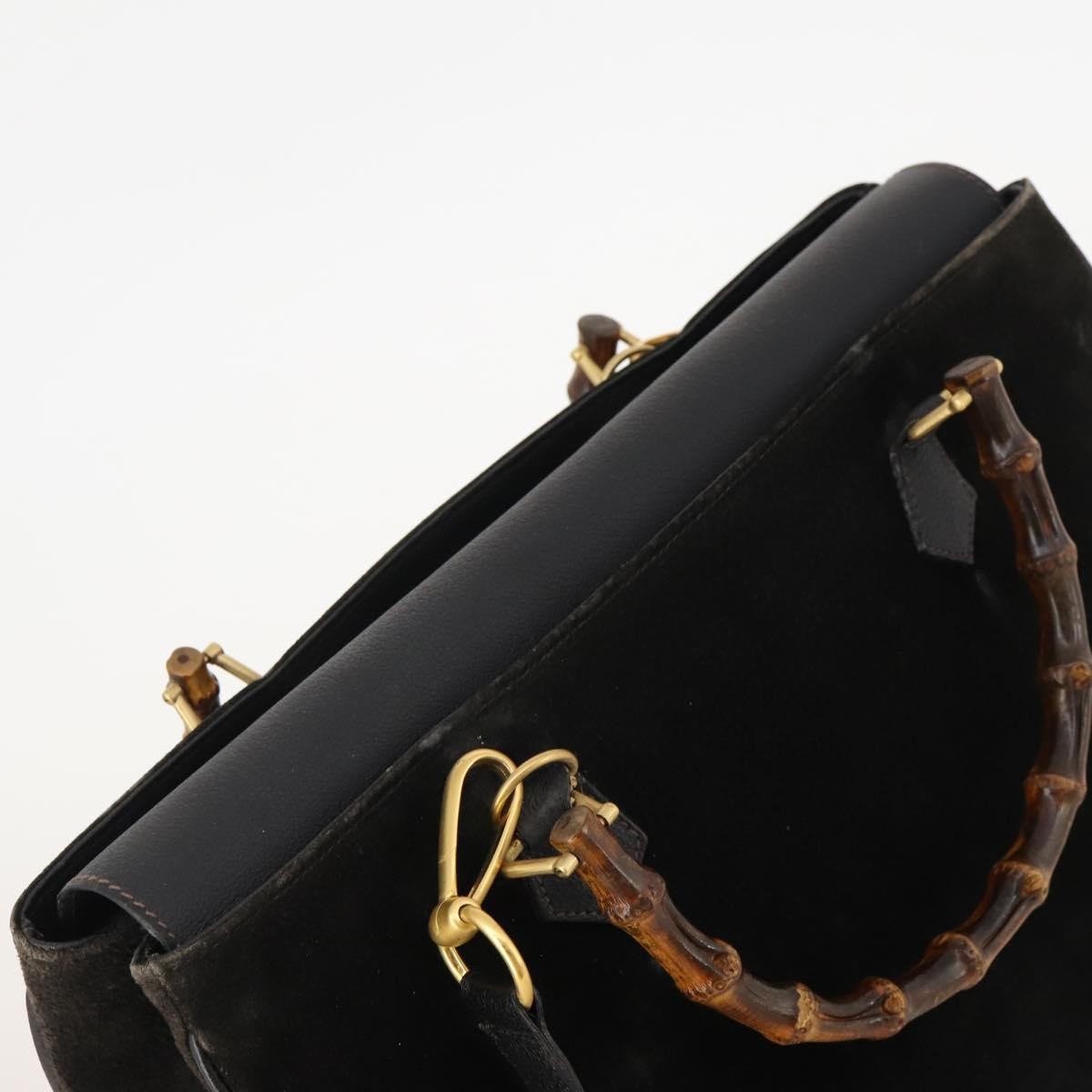 Gucci Vintage Diana Bamboo Top Handle Leather Black Suede Tote Bag Bag (Pre-Owned)