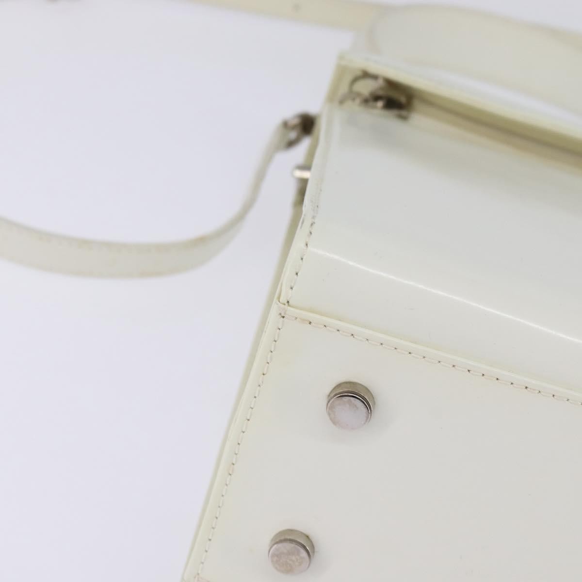 Salvatore Ferragamo Gancini Patent Leather White Patent_Leather Handbag (Pre-Owned)