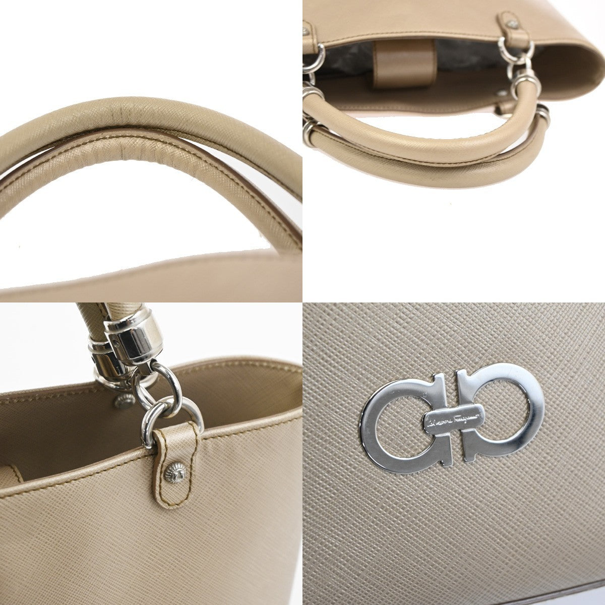 Salvatore Ferragamo Gancini Leather Beige Leather Handbag (Pre-Owned)