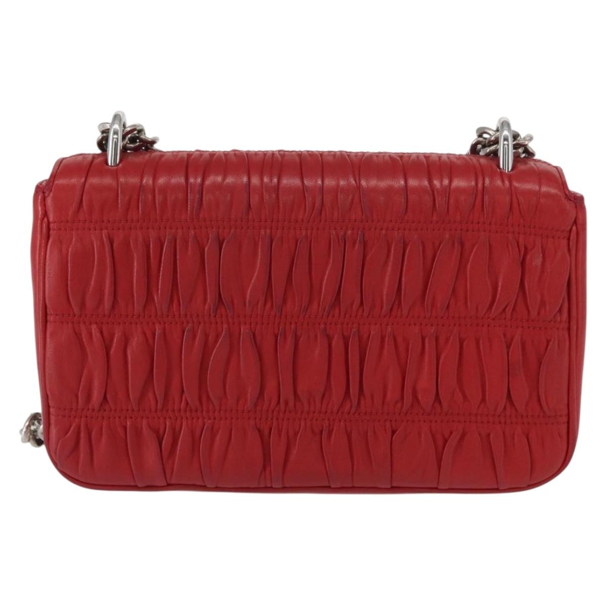 Prada Gaufre Chain Flap Nappa Leather Red Leather Shoulder Bag Bag (Pre-Owned)