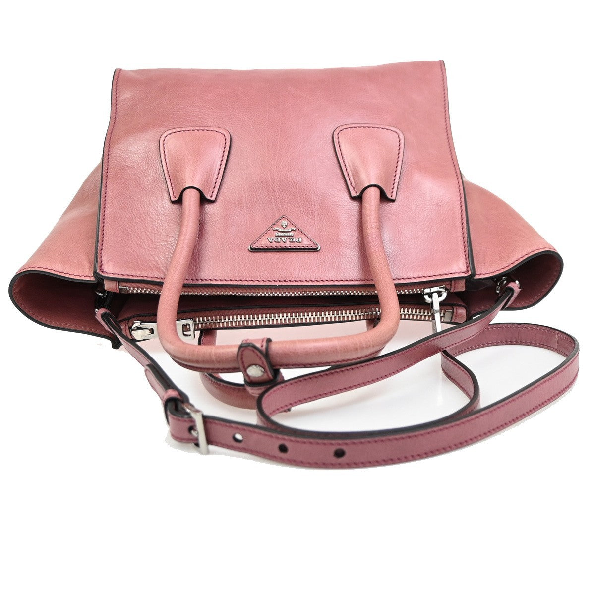 Prada Double Zip Lux Convertible Saffiano Leather Pink Leather Tote Bag Bag (Pre-Owned)