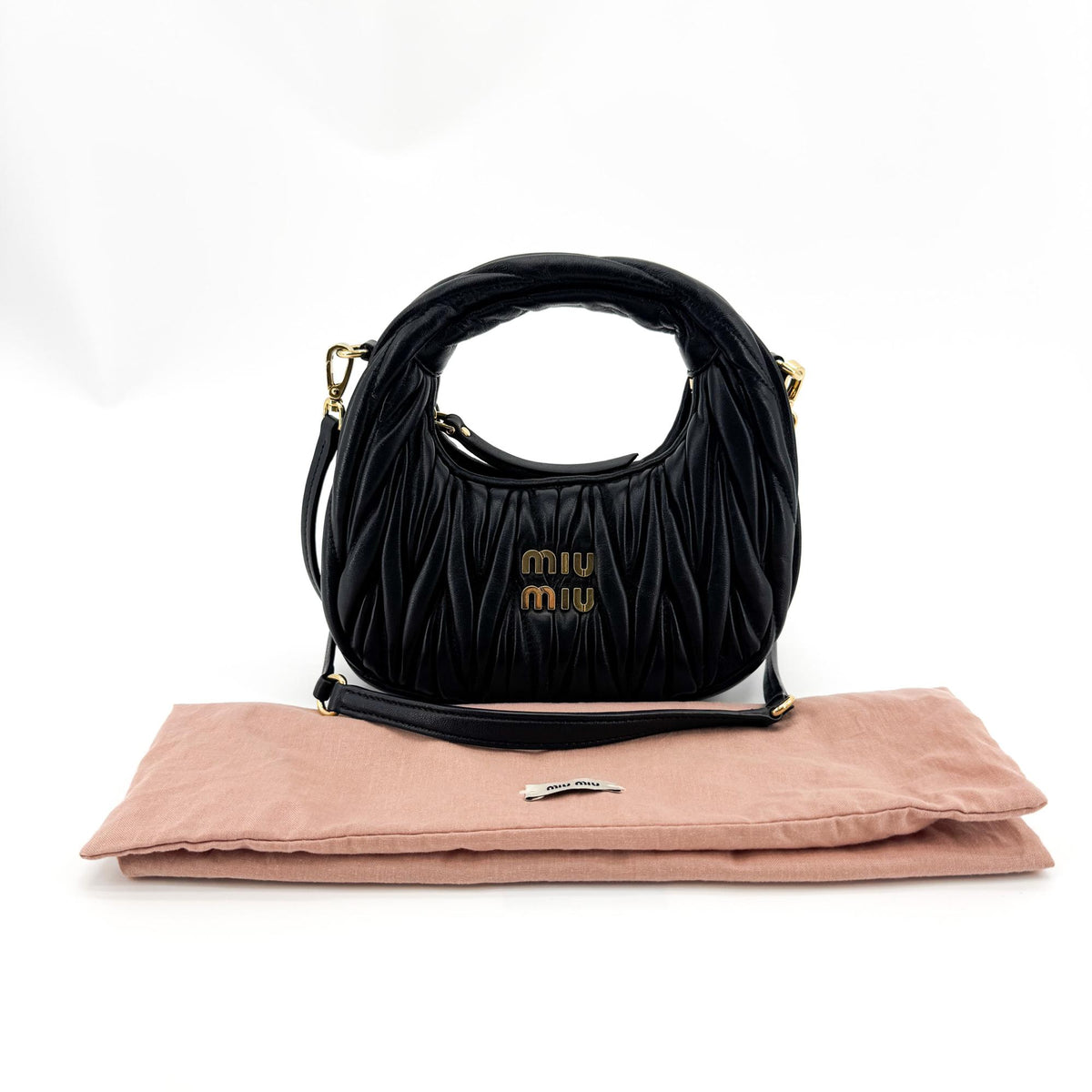 Miu Miu Wander Hobo Matelasse Leather Black Leather Shoulder Bag Bag (Pre-Owned)