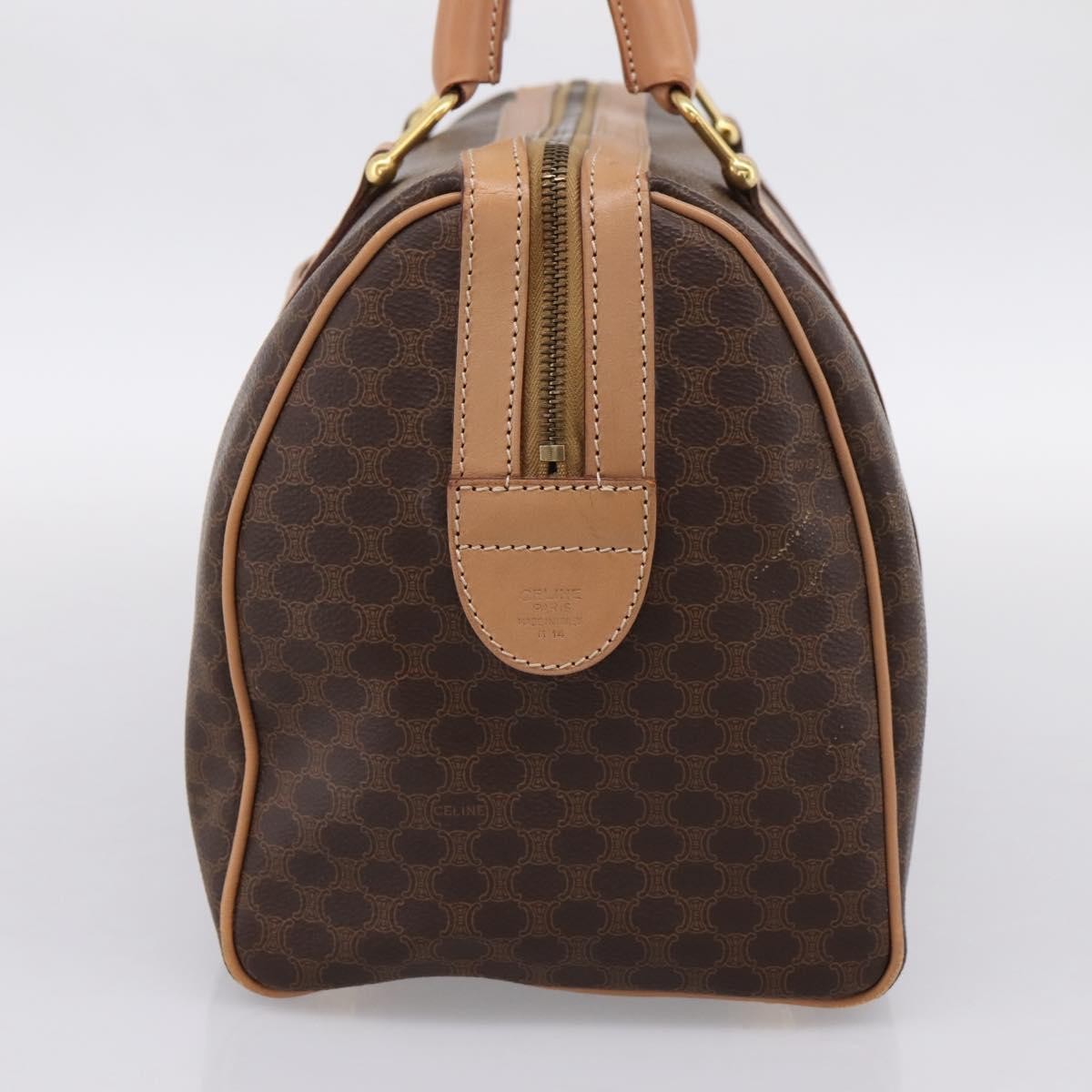 Celine Vintage Boston Macadam Coated Canvas Brown Pvc Handbag (Pre-Owned)