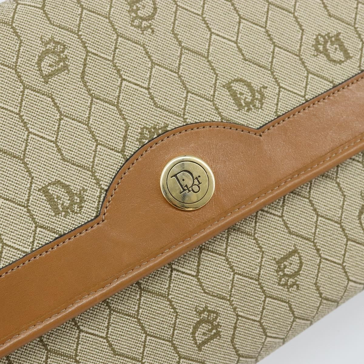 Christian Dior Vintage Honeycomb Chain Canvas Beige Canvas Shoulder Bag Bag (Pre-Owned)