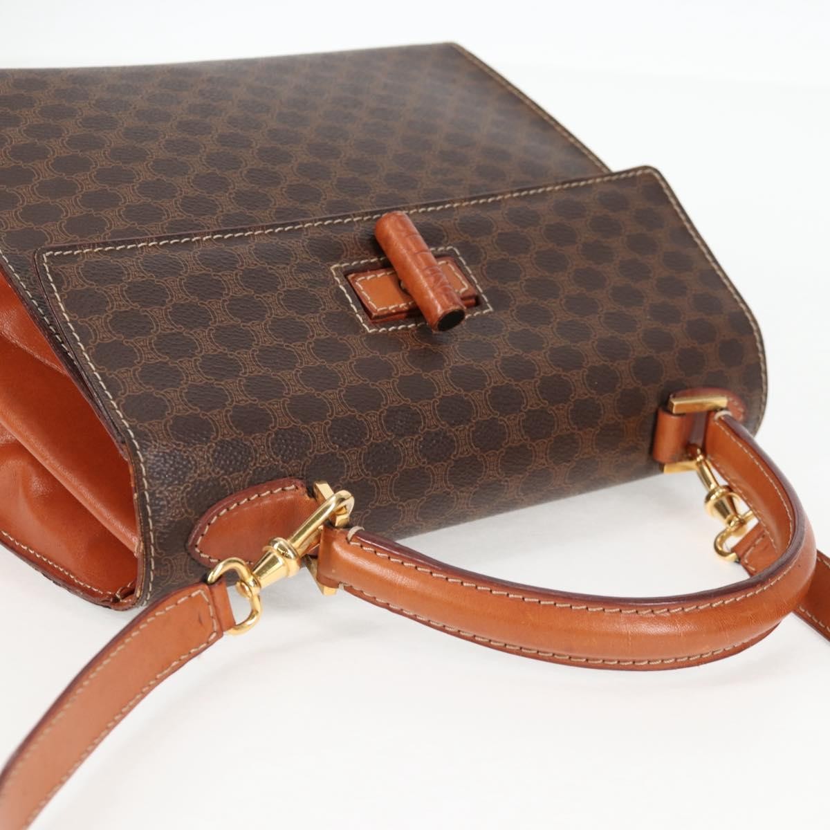 Celine Vintage Convertible Top Handle Macadam Coated Canvas Brown Canvas Handbag (Pre-Owned)