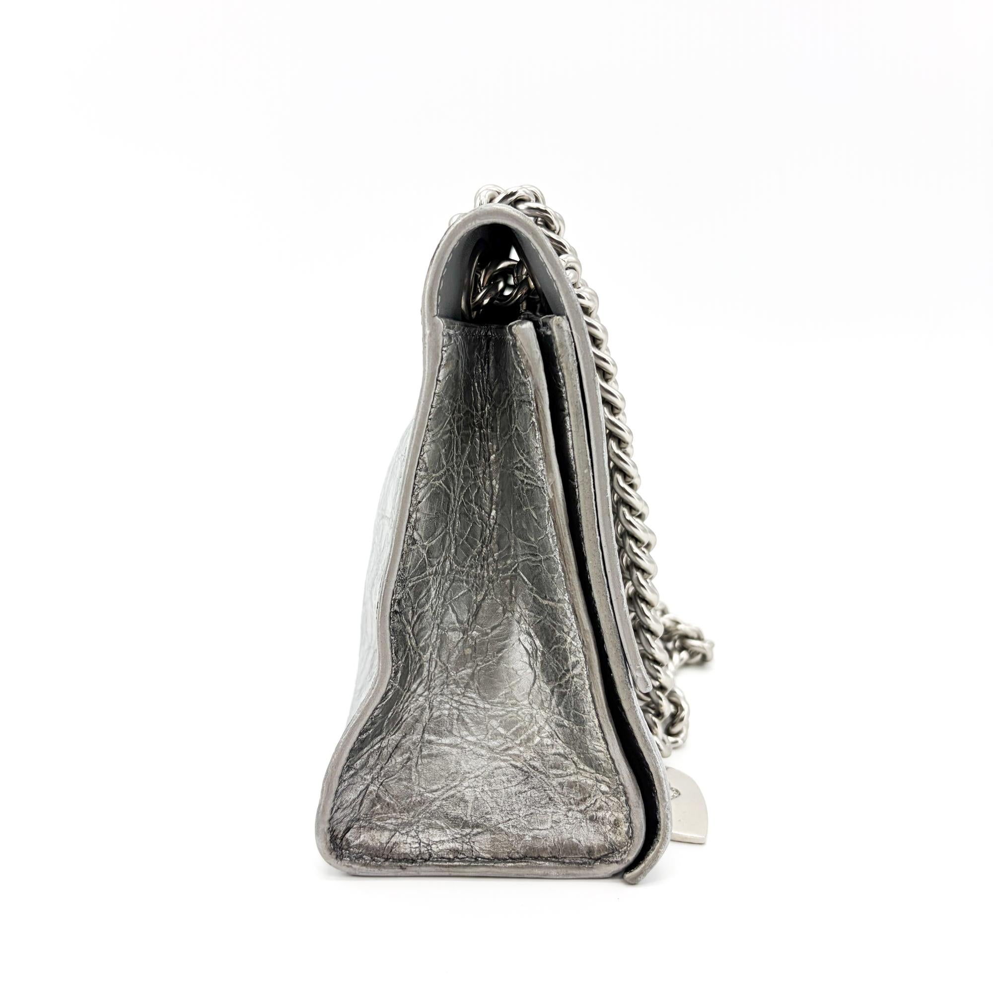Balenciaga Crush Charm Chain Flap Leather Silver Leather Handbag (Pre-Owned)