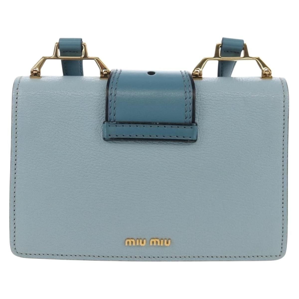 Miu Miu Madras Crystal Buckle Leather Blue Leather Shoulder Bag Bag (Pre-Owned)