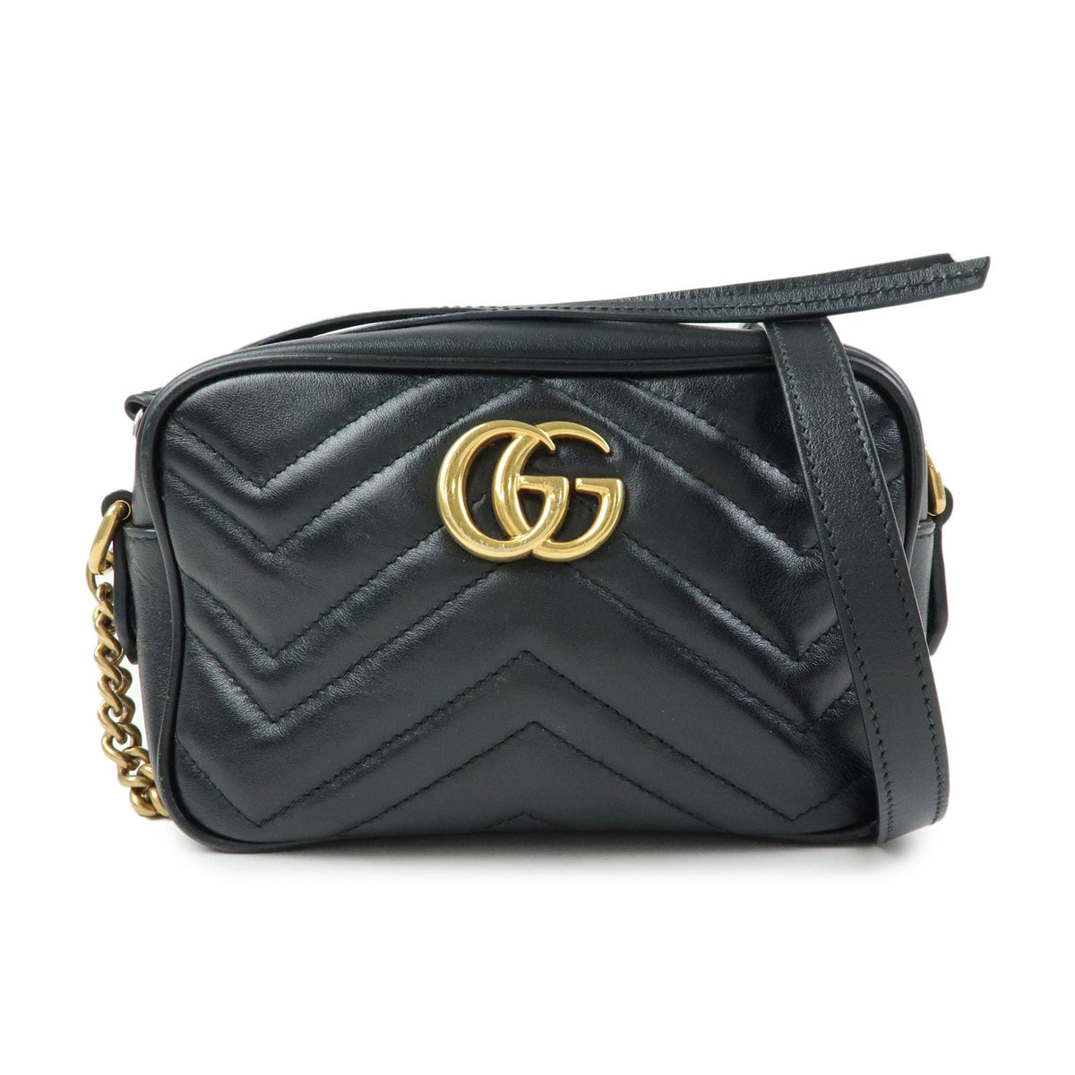 Gucci Gg Marmont Matelasse Patent Black Leather Shoulder Bag Bag (Pre-Owned)