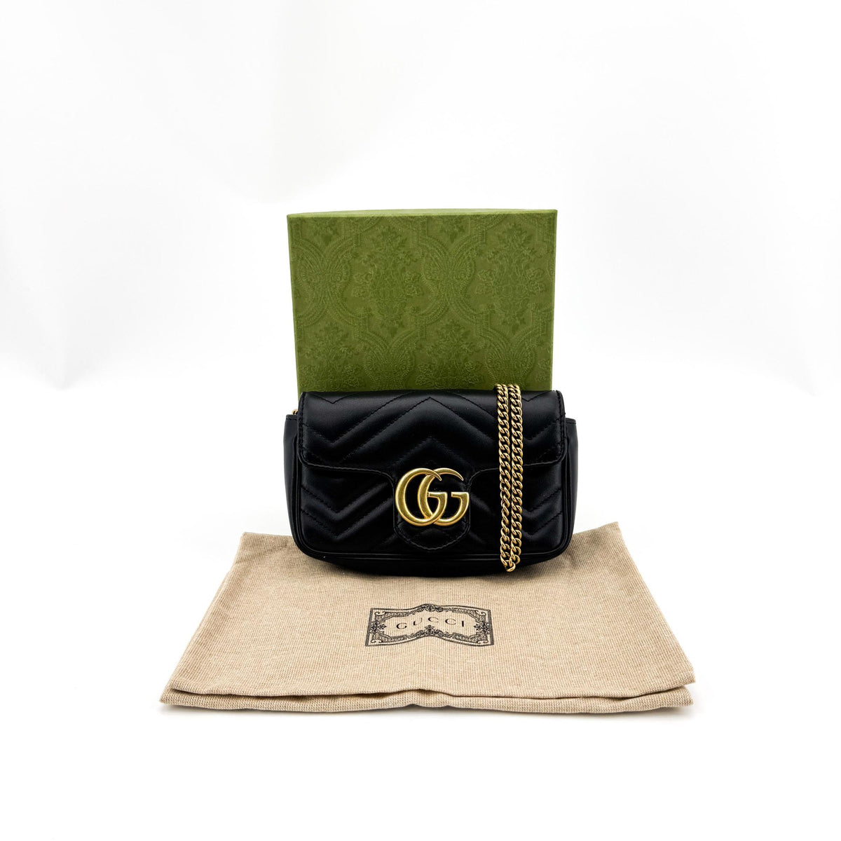 Gucci Gg Marmont Flap Matelasse Leather Black Leather Handbag (Pre-Owned)
