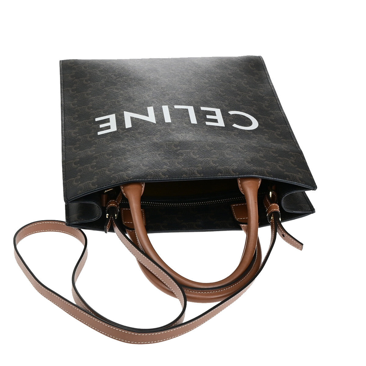 Celine Vertical Cabas Tote Triomphe Coated Canvas Brown Canvas Tote Bag Bag (Pre-Owned)