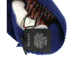 Gucci Men's Blue / White Striped Wool Knit Beanie Hat With Tiger Head M / 58 500929 4278
