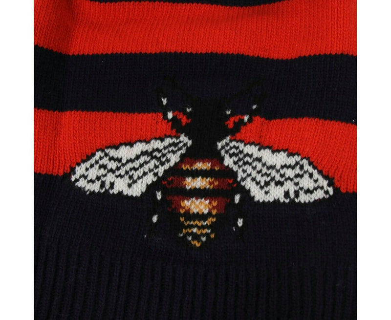 Gucci Men's Blue / Red Striped Wool Knit Beanie Hat With Large Bee M / 58