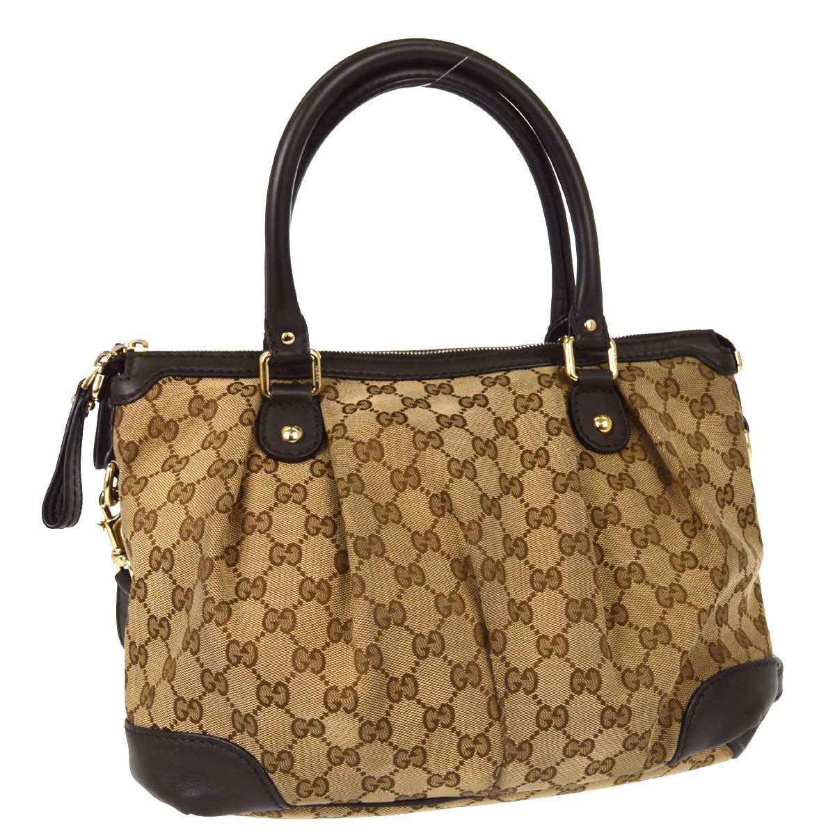Gucci Sukey Top Handle Satchel Gg Tweed Beige Canvas Handbag (Pre-Owned)
