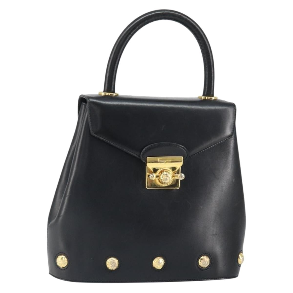 Salvatore Ferragamo Vintage Leather Black Leather Handbag (Pre-Owned)