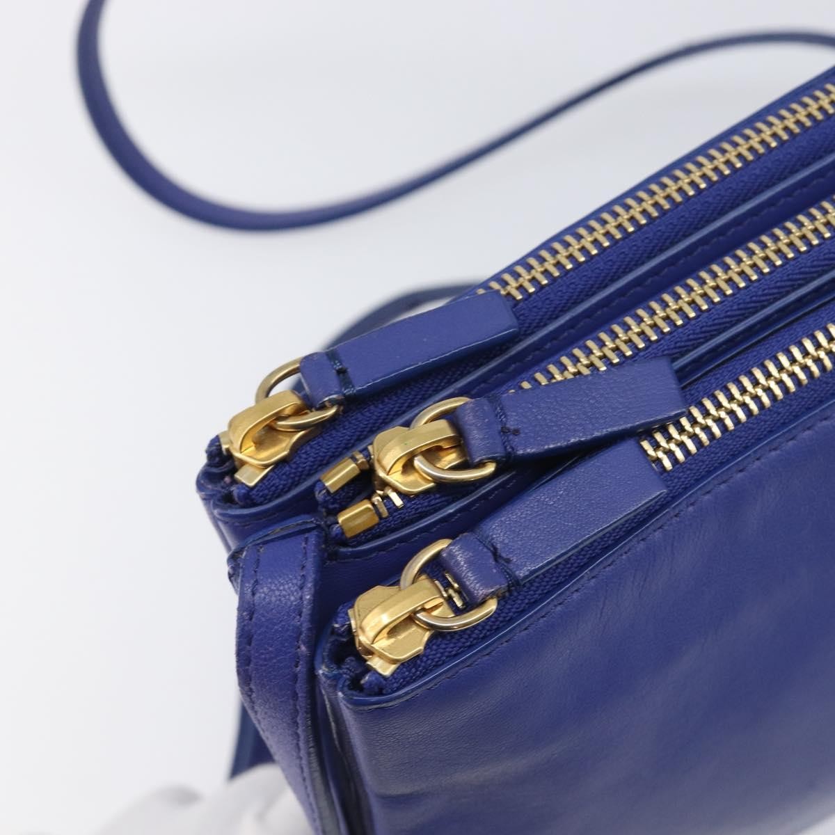 Celine Trio Leather Blue Leather Shoulder Bag Bag (Pre-Owned)