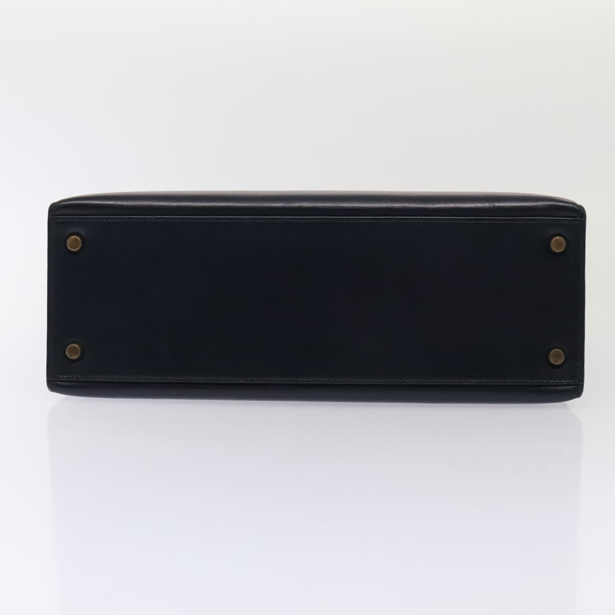 Hermes Kelly Black Box Calf With Gold Hardware Navy Leather Handbag (Pre-Owned)