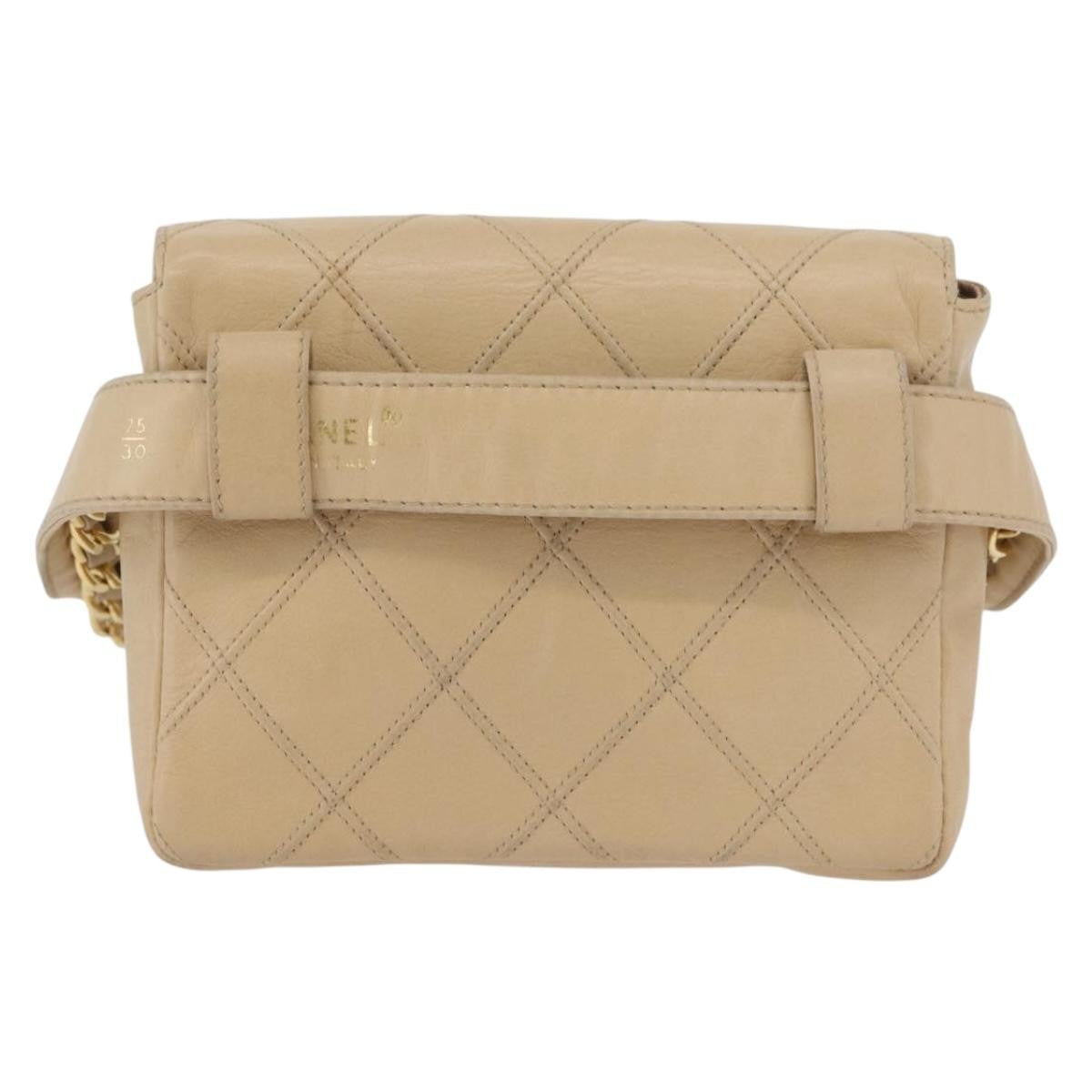 Chanel Cc Flap Belt Quilted Lambskin Beige Leather Clutche & Pouche Bag (Pre-Owned)