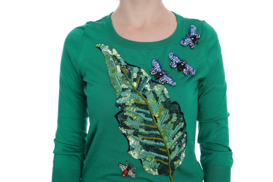 Dolce & Gabbana Green Silk Crystal Banana Women's Sweater