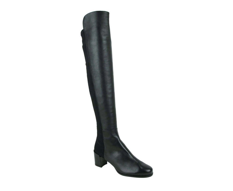 Stuart Weitzman Women's Mid Black Nappa Leather With Elastic Back Heel Knee Boot