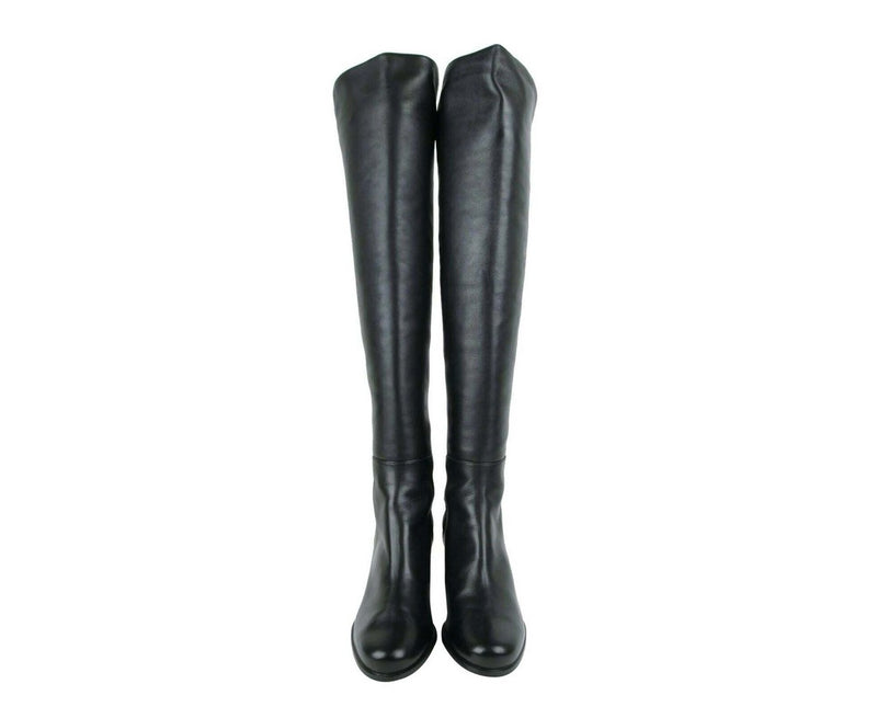 Stuart Weitzman Women's Mid Black Nappa Leather With Elastic Back Heel Knee Boot