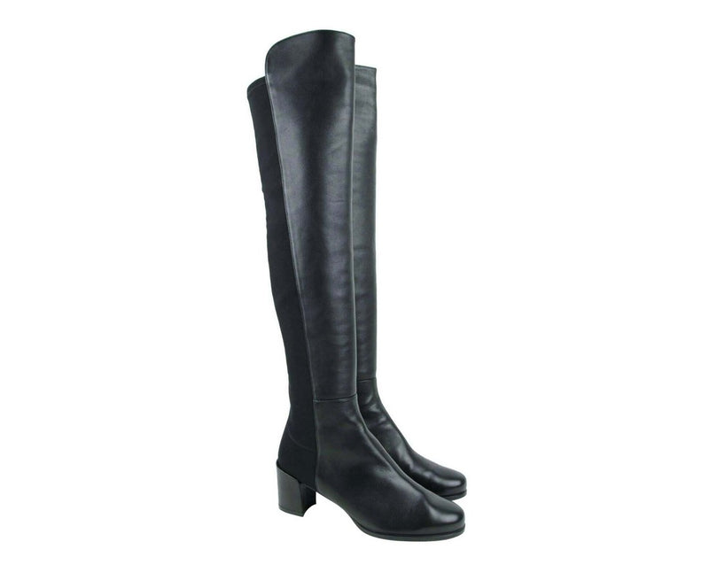 Stuart Weitzman Women's Mid Black Nappa Leather With Elastic Back Heel Knee Boot