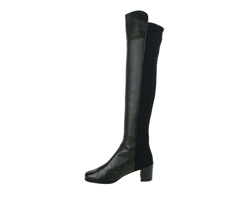 Stuart Weitzman Women's Mid Black Nappa Leather With Elastic Back Heel Knee Boot