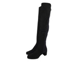 Stuart Weitzman Women's Mid Black Suede With Elastic Back Knee Boot