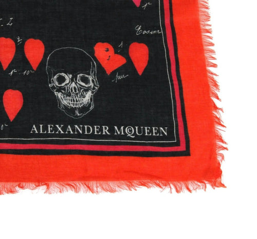 Alexander McQueen Women's Black / Red Modal / Wool Petal Skull Shawl Scarf 505219 1074