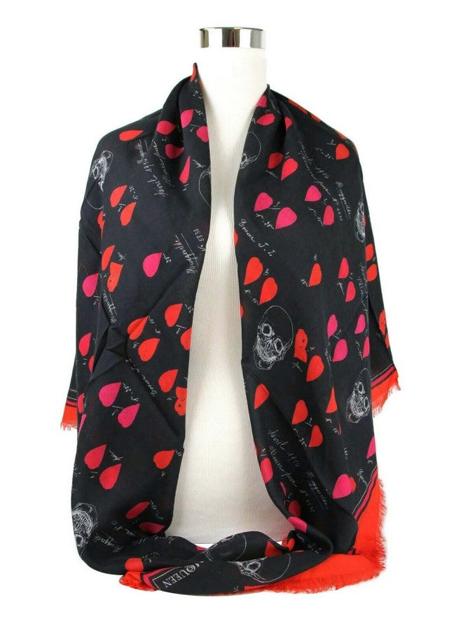 Alexander McQueen Women's Black / Red Modal / Wool Petal Skull Shawl Scarf 505219 1074