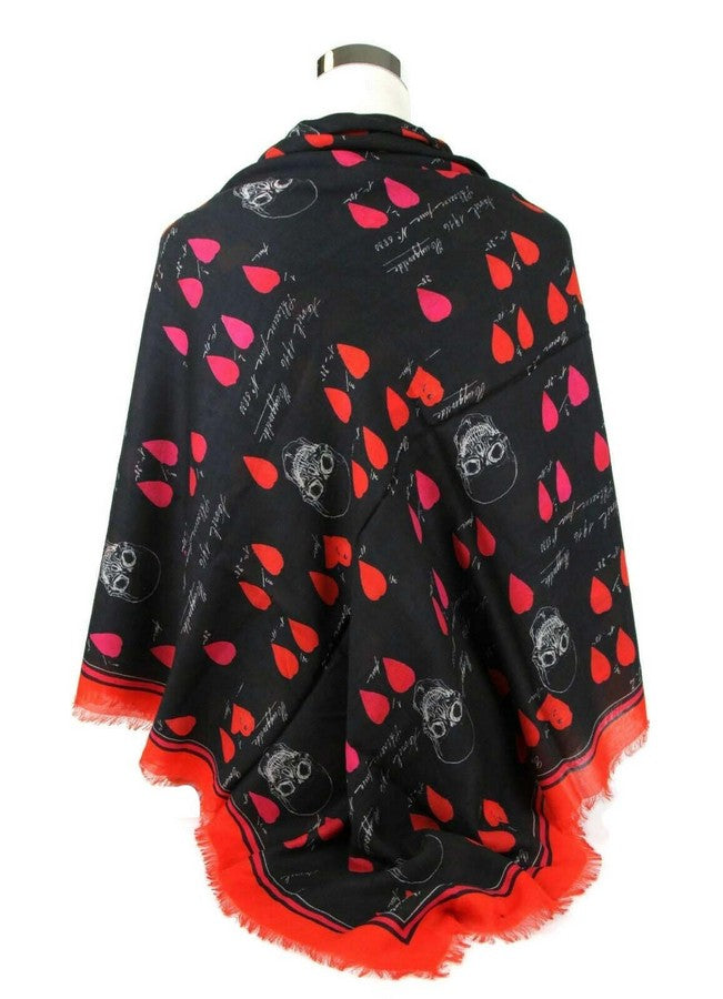 Alexander McQueen Women's Black / Red Modal / Wool Petal Skull Shawl Scarf 505219 1074