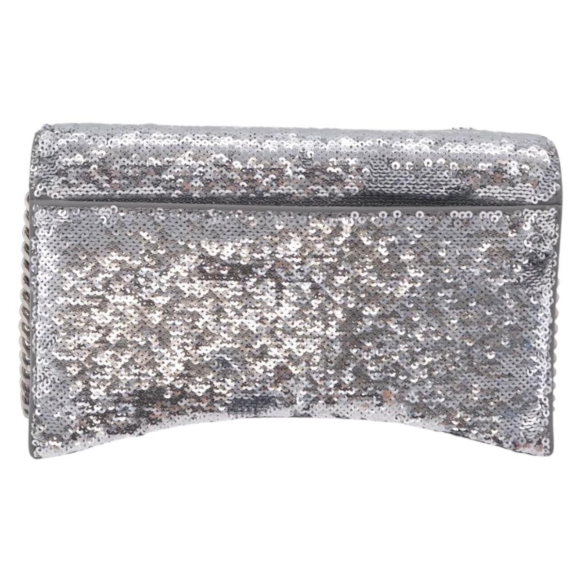 Balenciaga Hourglass Chain Leather With Sequins Silver Leather Crossbody Bag Bag (Pre-Owned)
