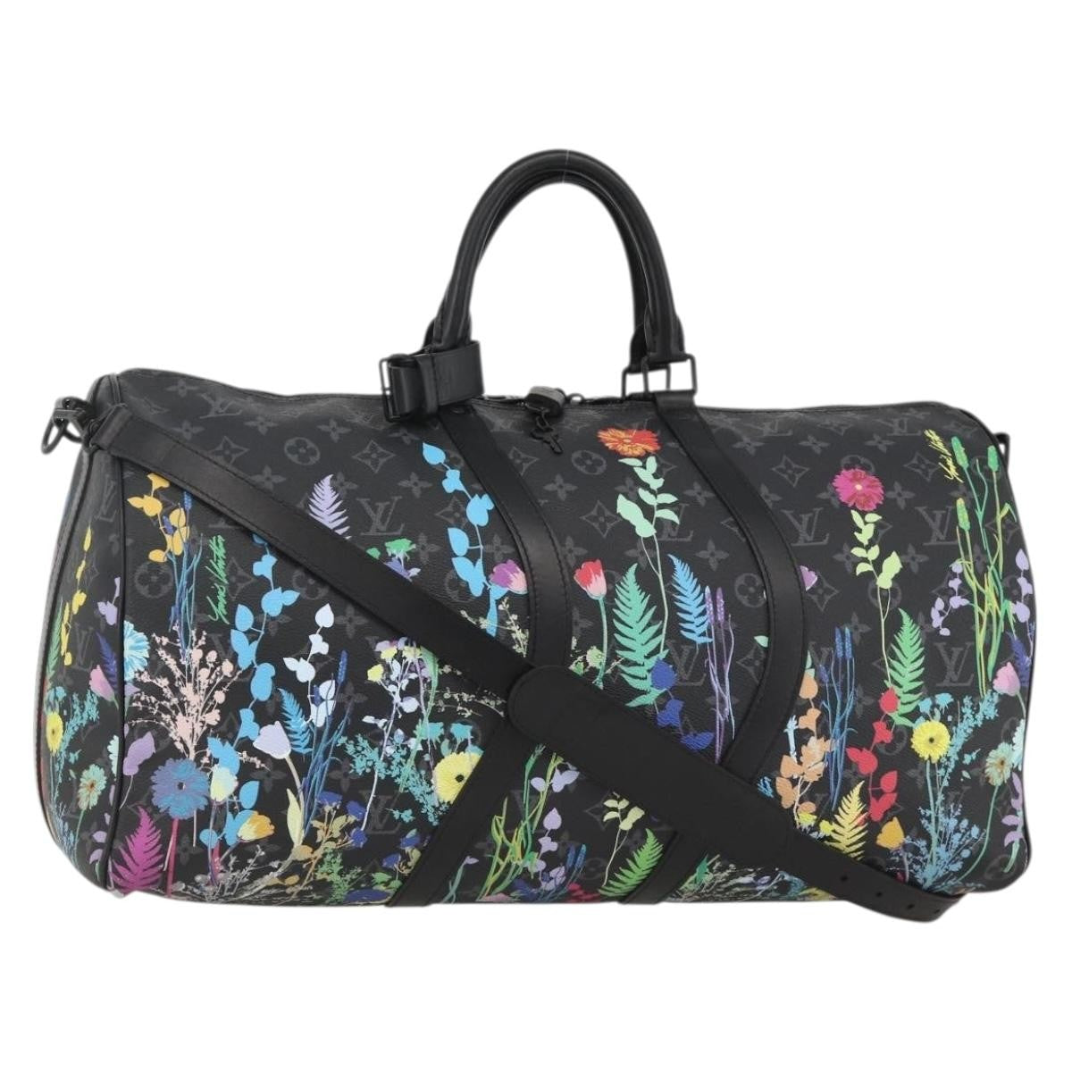 Louis Vuitton Keepall Bandouliere Limited Edition Foliage Monogram Eclipse Black Canvas Travel Bag Bag (Pre-Owned)