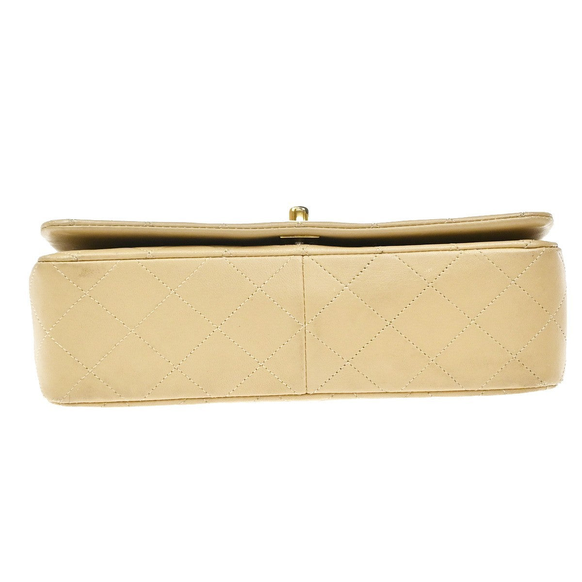 Chanel Vintage Full Flap Quilted Lambskin Beige Leather Shoulder Bag Bag (Pre-Owned)