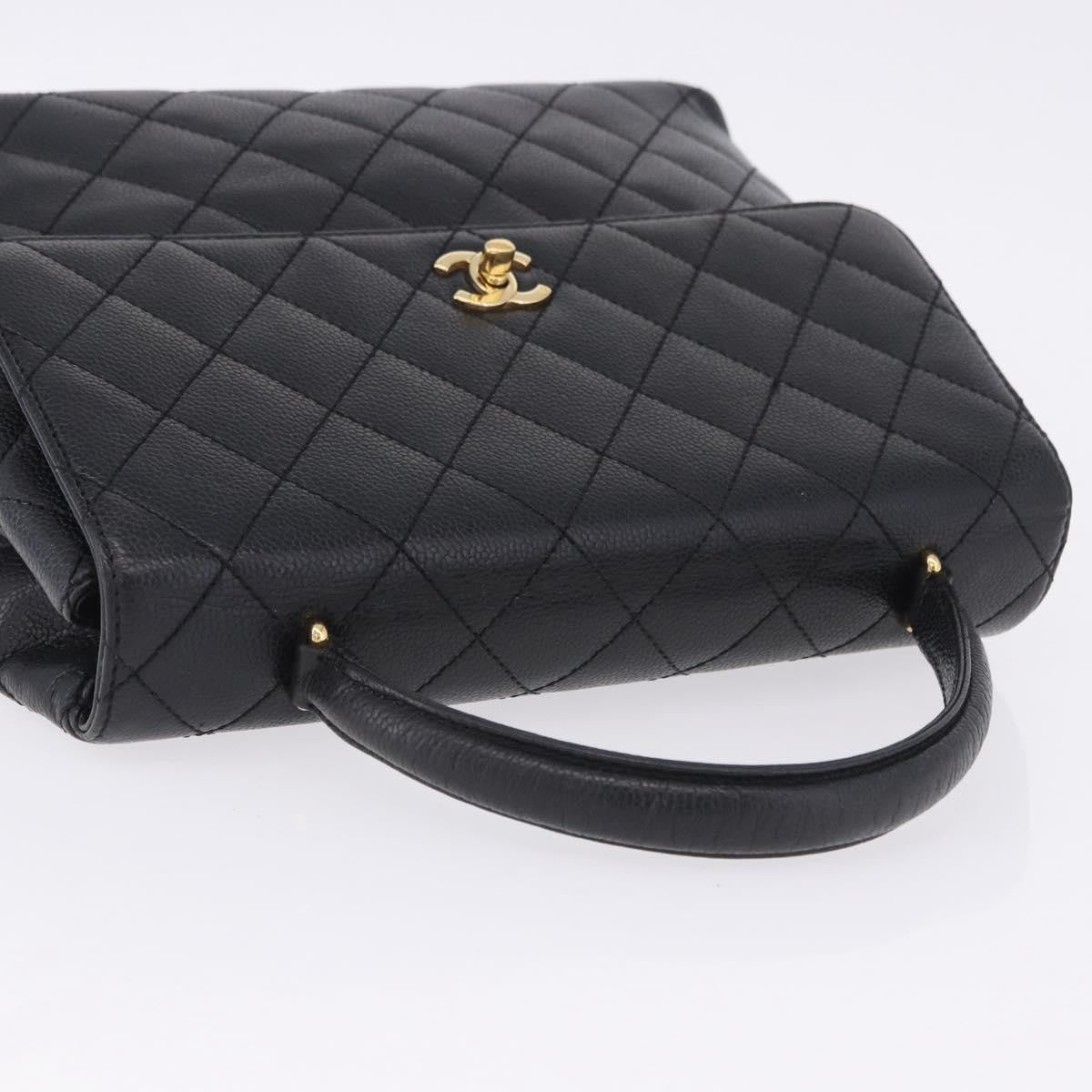 Chanel Coco Top Handle Quilted Caviar With Lizard Black Leather Handbag (Pre-Owned)